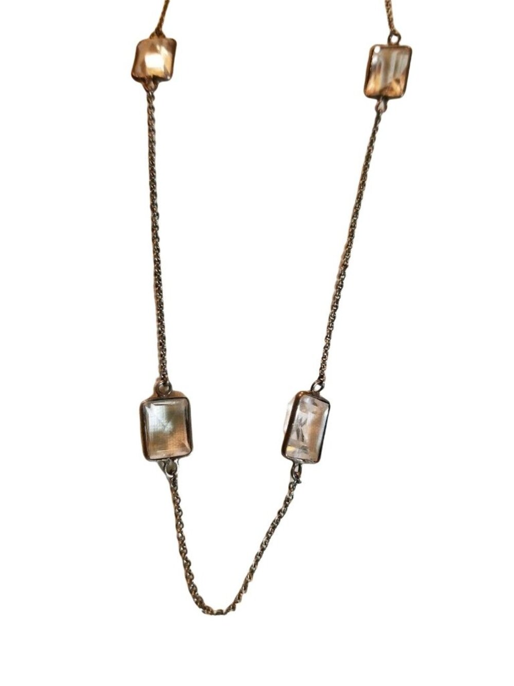 Antique Crystal Sterling Silver Necklace Custom Cut Gems Statement Piece JS8
